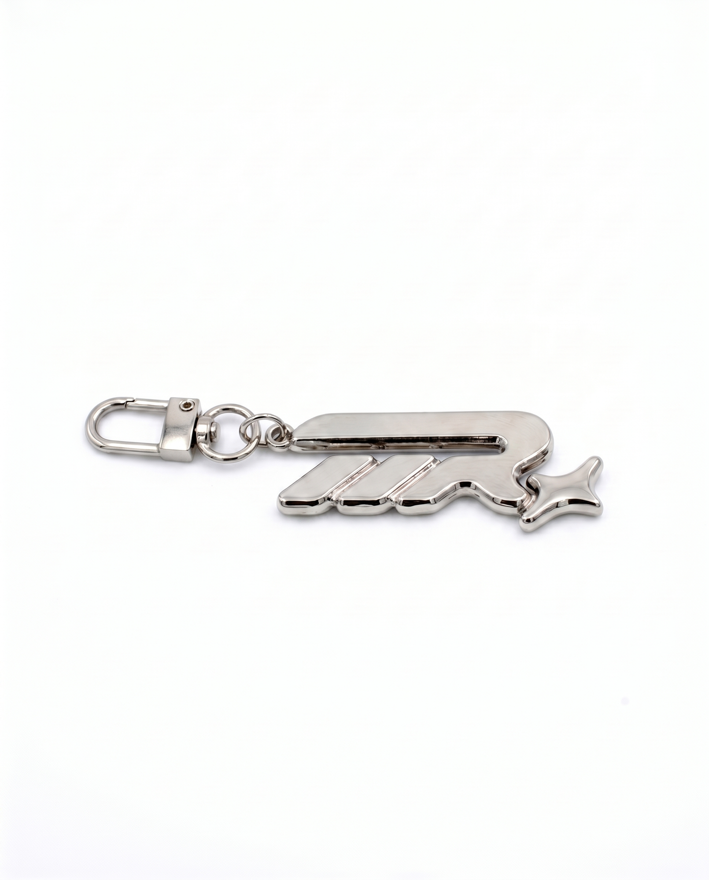 Silver riderszn R star chrome key charm
