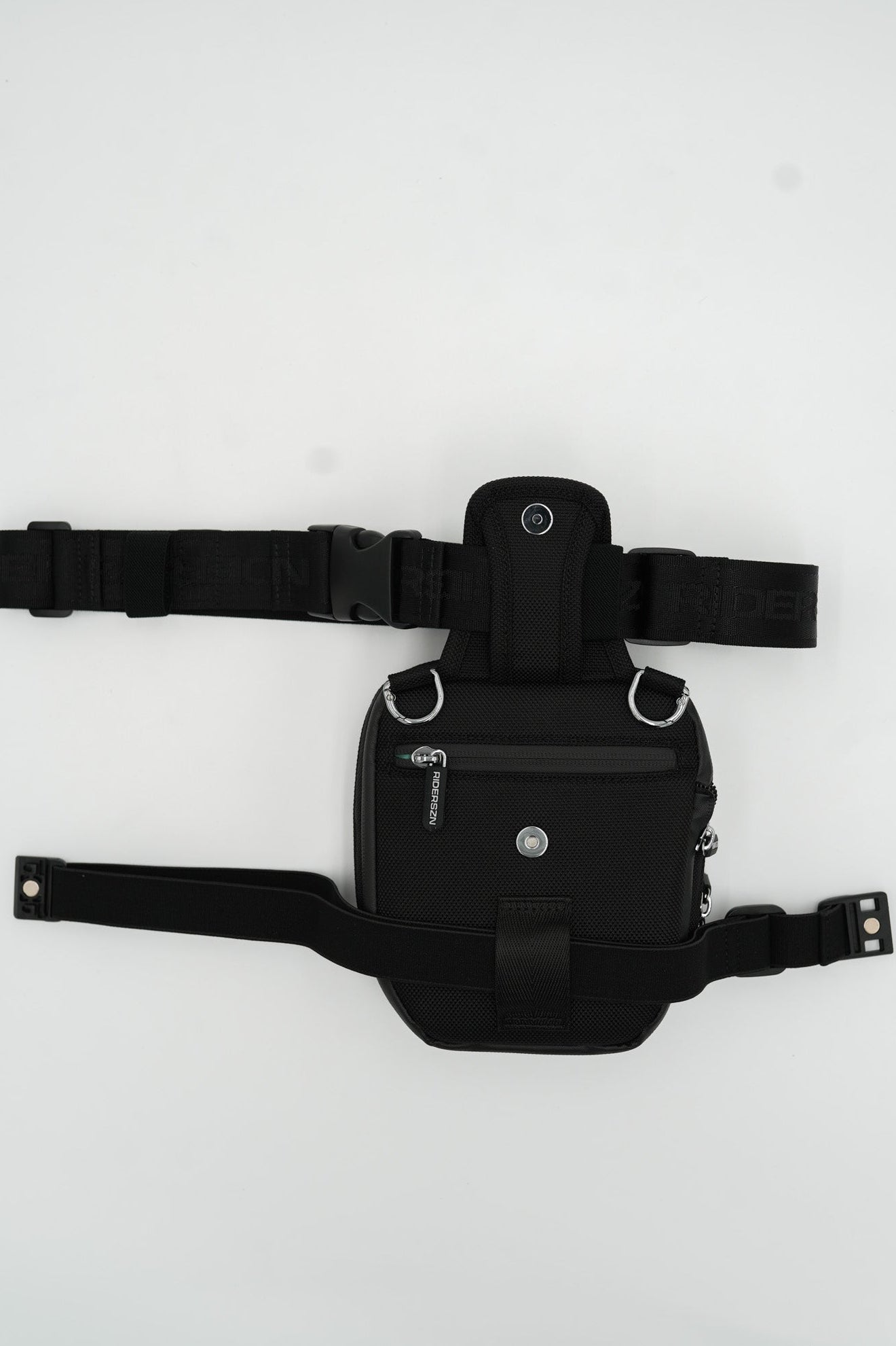 Back side Black waist bag with leg strap