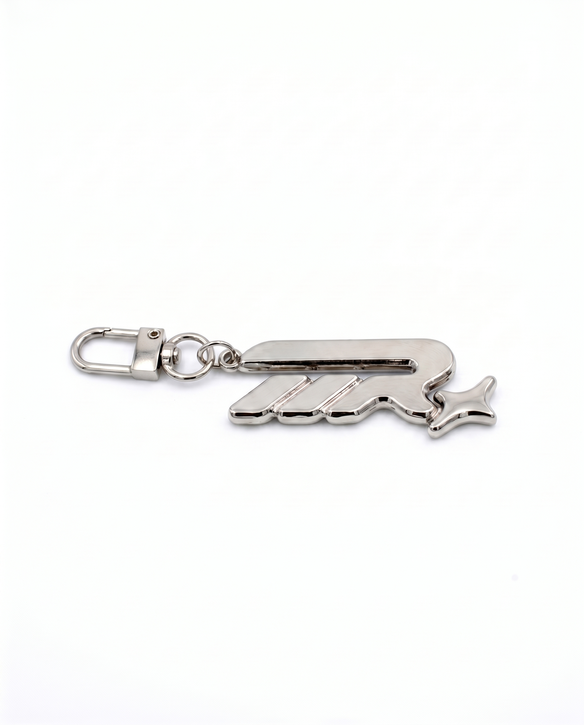Silver riderszn R star chrome key charm